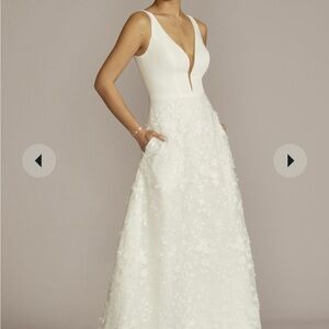 David's Bridal White Floral Wedding Dress